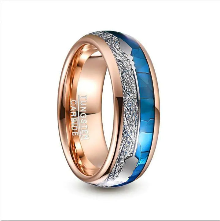 Blue and Rose Gold Arrow Tungsten Ring - GlimmaStyle