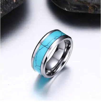 Silver Turquoise Inlay Tungsten Ring - GlimmaStyle