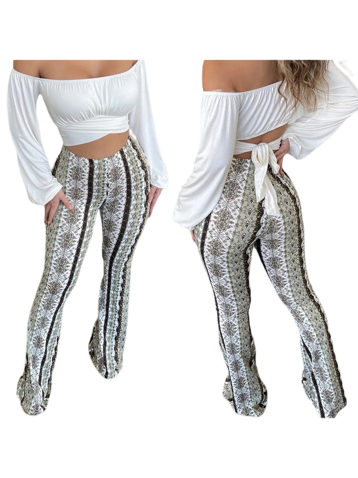 Women's  Flare Ethnic Print Pants - GlimmaStyle