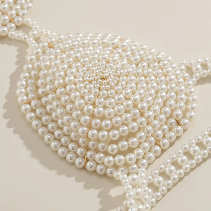 White Beaded Pearl Corset Bra - GlimmaStyle