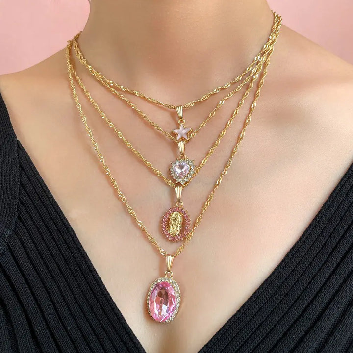 Multi-layer Pink Heart Crystal Necklaces - GlimmaStyle