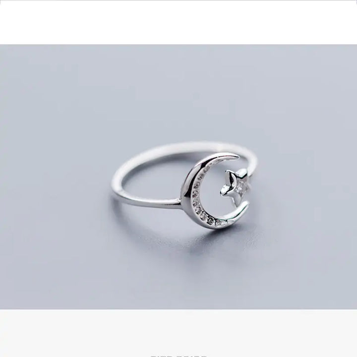 Sterling Silver Moon Star Ring - GlimmaStyle