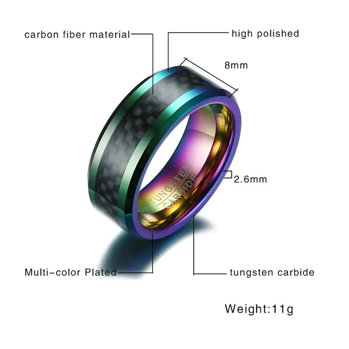 Rainbow Tungsten Carbide Ring with Beveled Edges - GlimmaStyle