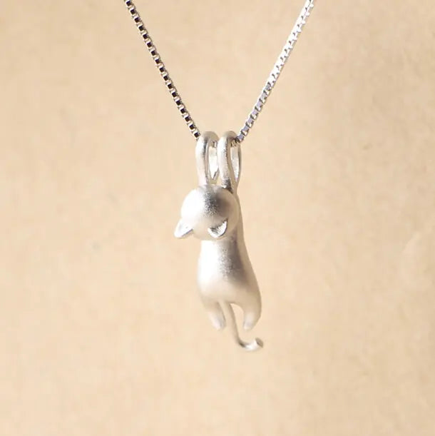 Silver Cat Pendant Necklace Jewelry - GlimmaStyle