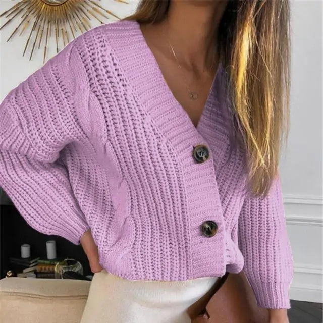 Vintage Knitted V Neck Cardigan - GlimmaStyle