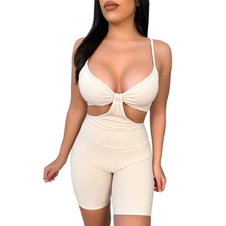 Hollow Out Spaghetti Strap Bodysuits - GlimmaStyle