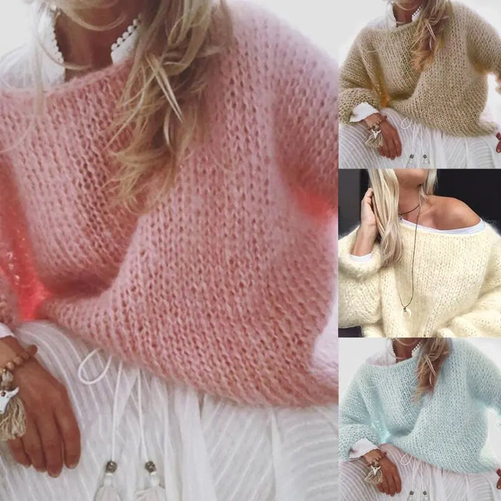 Women's Chunky Knitted Fluffy Pullover Tops - GlimmaStyle