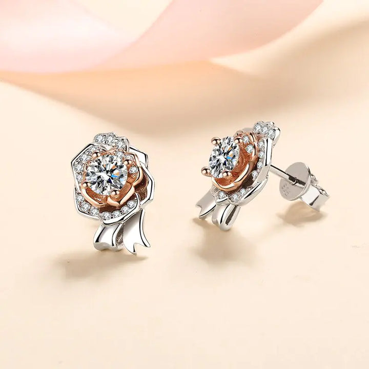 Silver Sparkling Rose Stud Earrings - GlimmaStyle