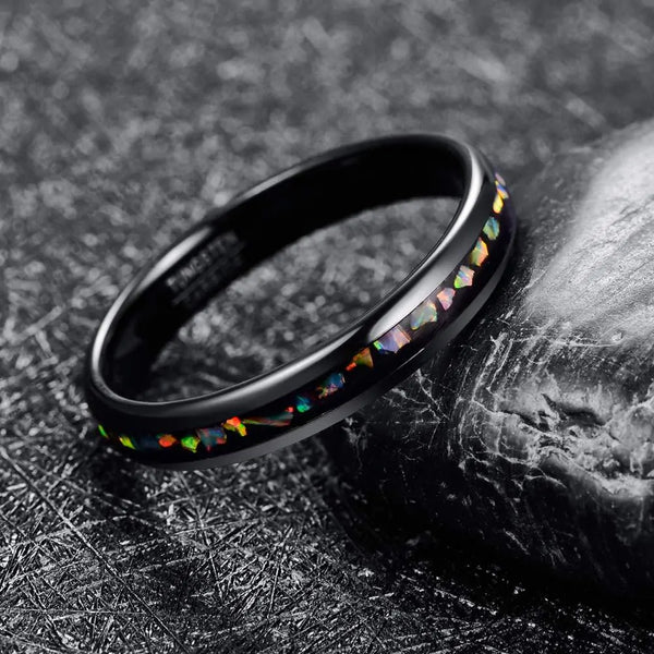 Crushed Opal Black Tungsten Ring - GlimmaStyle