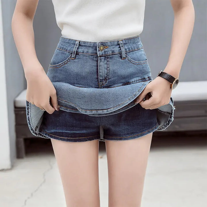 Retro Denim Shorts Skirt - GlimmaStyle