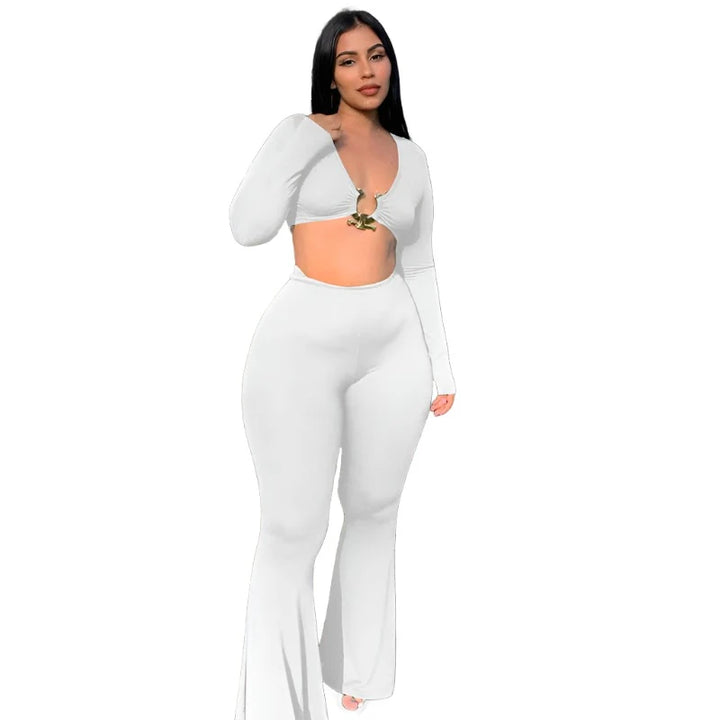 Ribbed Flare Pants Set - GlimmaStyle