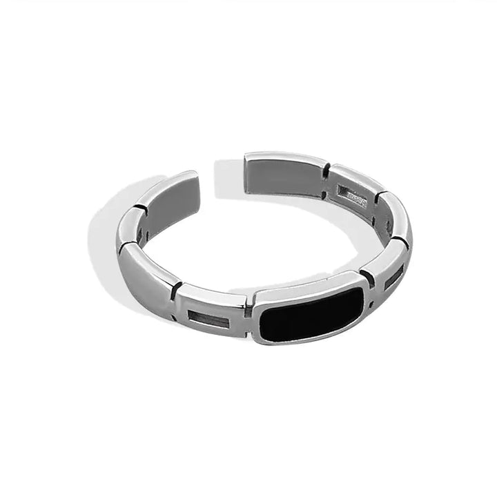 Silver Color Black Stone Ring - GlimmaStyle