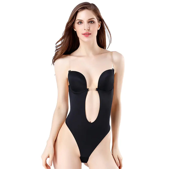 Deep V-Neck Thong Bodysuit Slimmer - GlimmaStyle