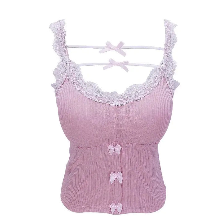 Lace Trim Pink Crop Top - GlimmaStyle