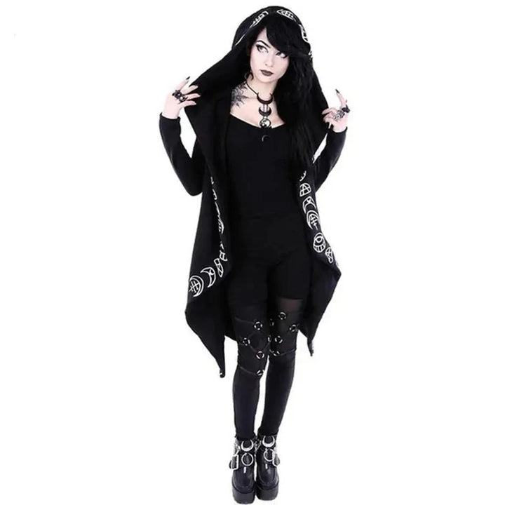 Gothic Punk Black Long Women Hoodies - GlimmaStyle