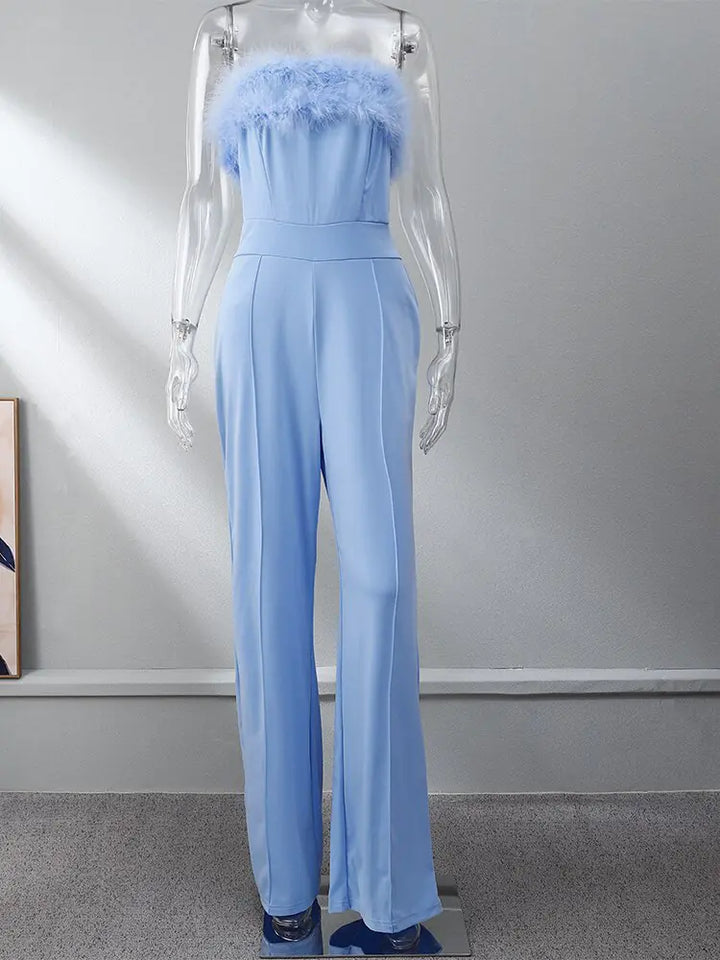 Women Sequined Feather-paneled Jumpsuit - GlimmaStyle