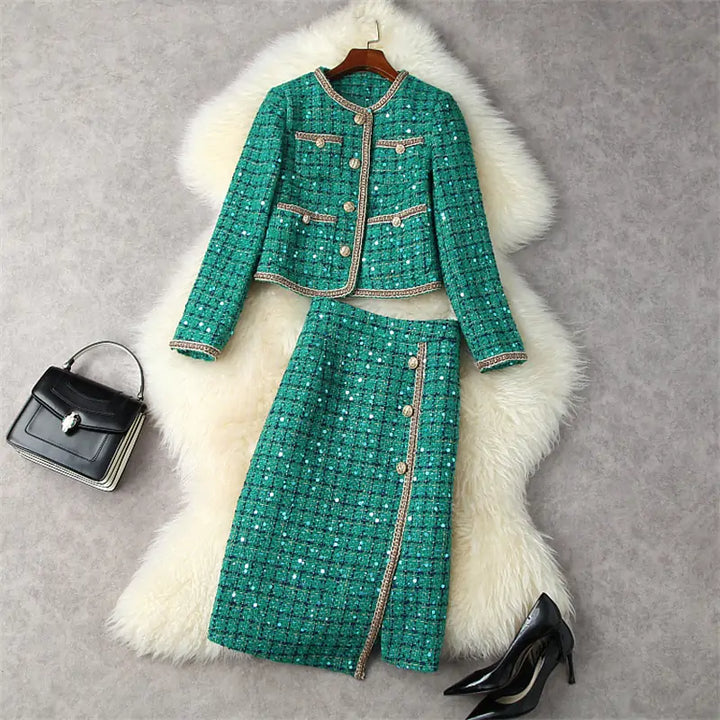 Runway Winter Tweed Dress Set - GlimmaStyle