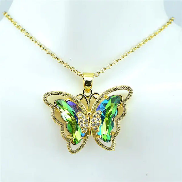 Crystal Glass Butterfly Necklace - GlimmaStyle