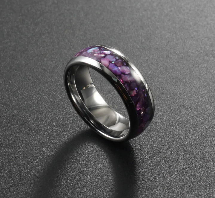 Purple and White Opal Tungsten Ring - GlimmaStyle