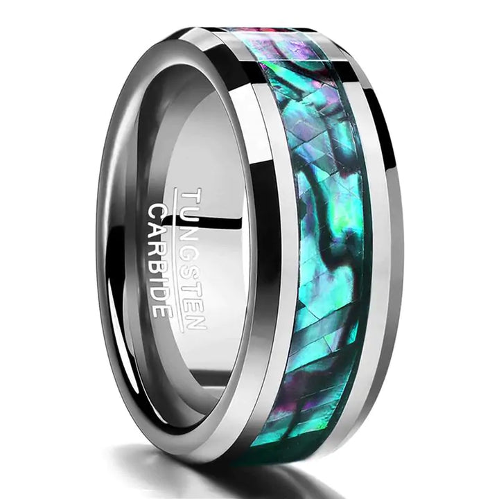 Abalone Shell Beveled Tungsten Carbide Ring - GlimmaStyle