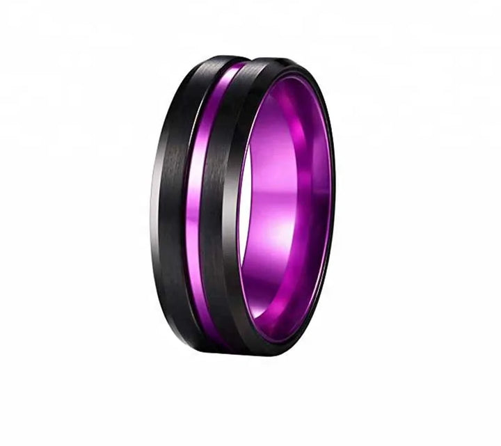 Black Tungsten and Purple Stripe Ring - GlimmaStyle