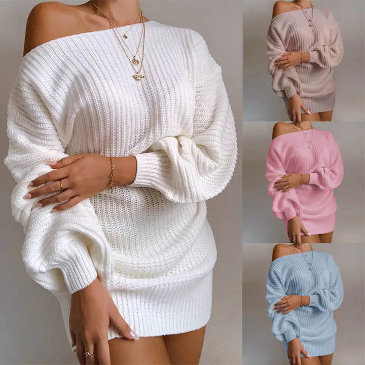 Off-Shoulder Women's Knitted Sweater Dress - GlimmaStyle